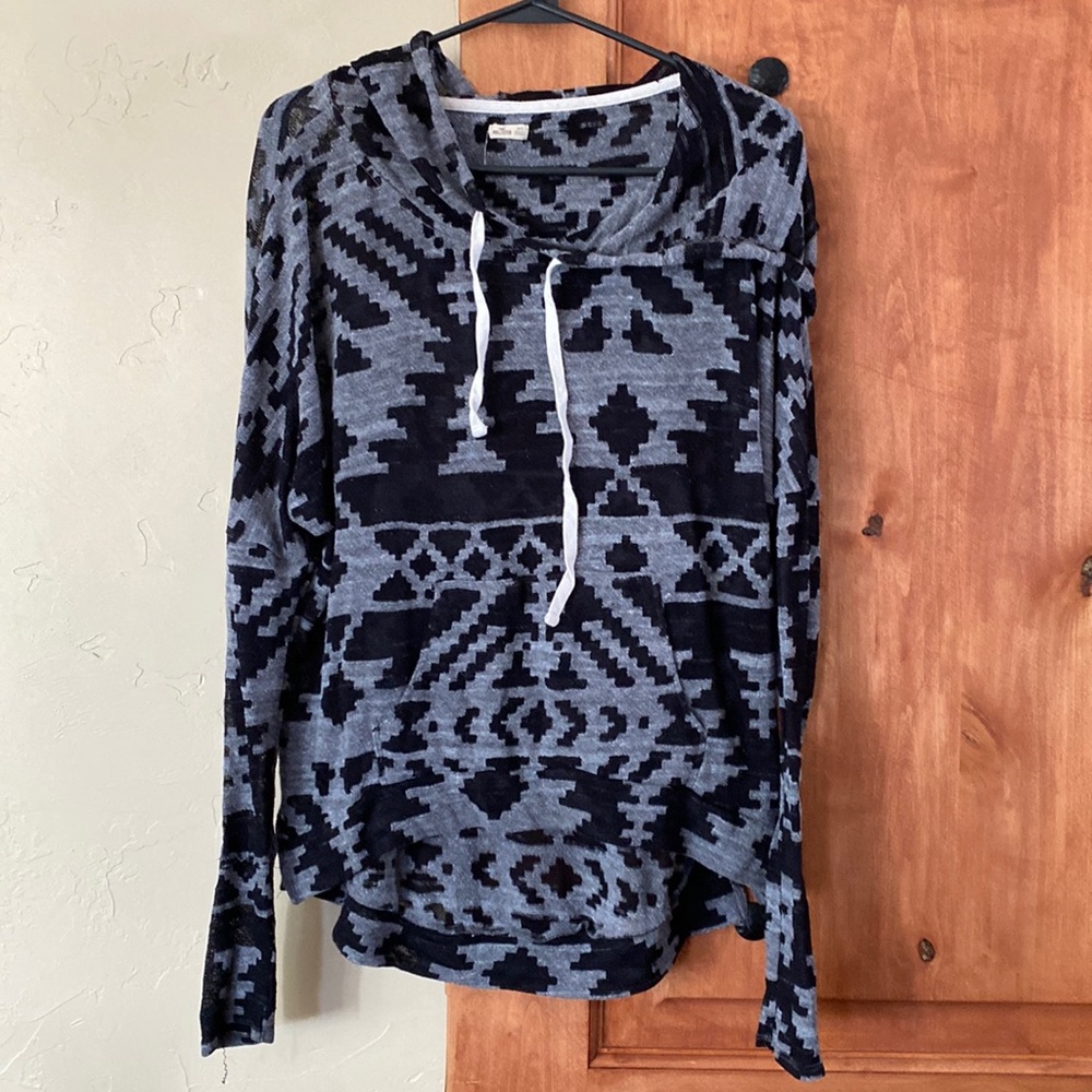Hollister black and gray, sheer, light material sweater hoodie